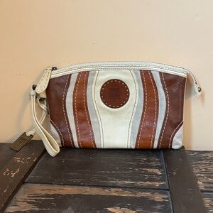 Frye Brown and Cream Clutch Wristlet